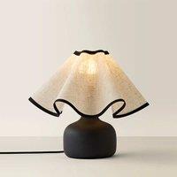 ValueLights Emilia Linen Wave Colour Trim Lamp Shade Ceramic Table Lamp with Bulb in Black
