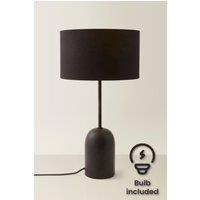 ValueLights Kaiden Black Dome Table Lamp with Fabric Drum Lamp Shade & Bulb