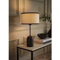ValueLights Kaiden Black Dome Table Lamp with Trim Edge Linen Drum Shade & Bulb