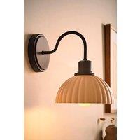 ValueLights Bourton Cream Ribbed Dome Wall Light with Bulb in Black