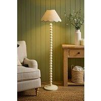 ValueLights Bobbin Colour Trim Linen Shade Cream Bobble Floor Lamp in Pale Green