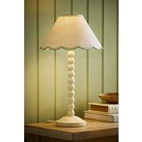 ValueLights Bobbin Colour Trim Linen Shade Cream Bobble Table Lamp in Pale Green