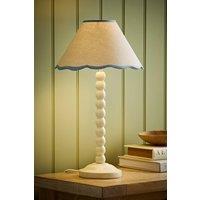 ValueLights Bobbin Colour Trim Linen Shade Cream Bobble Table Lamp in Baby Blue