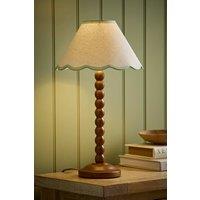 ValueLights Bobbin Colour Trim Linen Shade Walnut Bobble Table Lamp in Pale Green