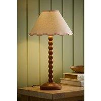ValueLights Bobbin Colour Trim Linen Shade Walnut Bobble Table Lamp in Baby Pink