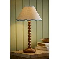 ValueLights Bobbin Colour Trim Linen Shade Walnut Bobble Table Lamp in Baby Blue