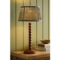 ValueLights Bobbin Floral Printed Pleated Shade Walnut Bobble Table Lamp in Dark Green