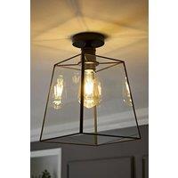 ValueLights Susie Glass Lantern Lamp Shade Flush Ceiling Fitting Light in Black