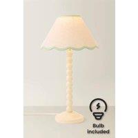 ValueLights Bobbin Colour Trim Linen Shade Cream Bobble Table Lamp with Bulb in Pale Green