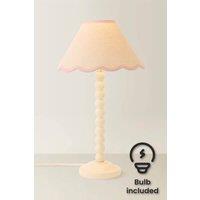 ValueLights Bobbin Colour Trim Linen Shade Cream Bobble Table Lamp with Bulb in Baby Pink