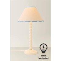 ValueLights Bobbin Colour Trim Linen Shade Cream Bobble Table Lamp with Bulb in Baby Blue