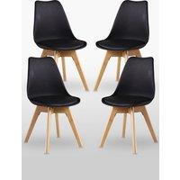 Life Interiors Set of 4 Scandinavian Dining Chairs Leather Cushions Solid Wood Legs in Black