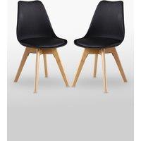 Life Interiors Set of 2 Scandinavian Dining Chairs Leather Cushions Solid Wood Legs in Black
