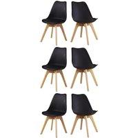 Life Interiors Set of 6 Scandinavian Dining Chairs Leather Cushions Solid Wood Legs in Black