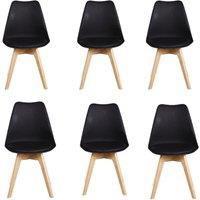 Life Interiors Set of 6 'Tulip Dining Chairs' Leather Padded Seat Solid Wood Legs in Black