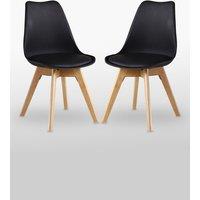 Life Interiors Set of 2 'Tulip Dining Chairs' Leather Padded Seat Solid Wood Legs in Black