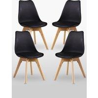 Life Interiors Set of 4 'Tulip Dining Chairs' Leather Padded Seat Solid Wood Legs in Black