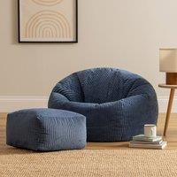 icon Kingston Bean Bag & Footstool Jumbo Cord Bundle in Blue | Size: Medium