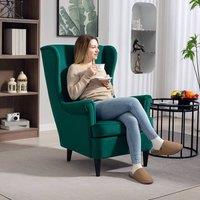 HOMCOM Wingback Chair, Modern Accent Chair for Living Room Bedroom in Dark Green | Size: Armchair