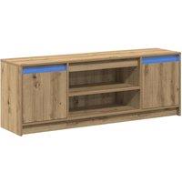 Berkfield Home TV Cabinet with LED in Artisan Oak 139.5x34x50 cm, Made from Engi in Brown | Size: 139.5x34x50 cm