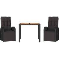 Berkfield Home Beautiful 3 Piece Garden Dining Set Black Poly Rattan&Solid Wood
