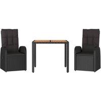 Berkfield Home Beautiful 3 Piece Garden Dining Set Black Poly Rattan&Solid Wood