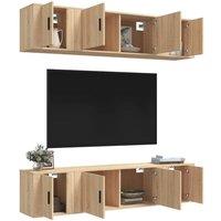 Berkfield Home Classic 6 Piece TV Cabinet Set Sonoma Oak Engineered Wood in Light Tan