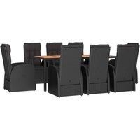 Berkfield Home Beautiful 9 Piece Garden Dining Set Black Poly Rattan&Solid Wood