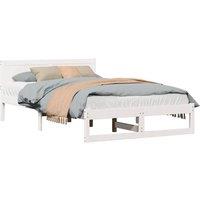 Berkfield Home Elegant Bed Frame White Solid Pine wood 135 x 190 cm Minimalist B
