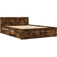 Berkfield Home Durable Bed Frame with Headboard Frame Smoked Oak 120x190 cm Smal in Brown | Size: Small Double