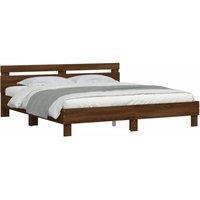 Berkfield Home Durable Bed Frame with LED without Mattress Brown Oak 180x200 cm | Size: Super King
