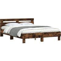 Berkfield Home Durable Bed Frame with LED without Mattress Smoked Oak 150x200 cm in Brown | Size: King
