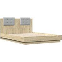 Berkfield Home Durable Bed Frame with LED without Mattress Sonoma Oak 120x190 cm in Tan | Size: Small Double