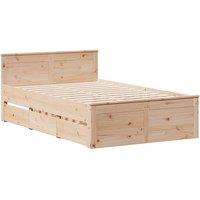 Berkfield Home Durable Bed Frame Frame with Headboard 135x190 cm Double Solid Wo in Natural