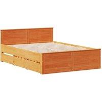 Berkfield Home Durable Bed Frame Frame with Headboard Wax Brown 140x190 cm Solid