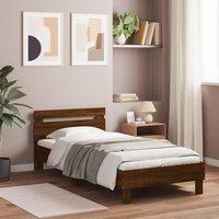 Berkfield Home Durable Bed Frame without Mattress with LED Lights Brown Oak 100x