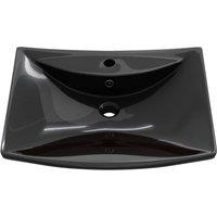 Berkfield Home Elegant Black Luxury Ceramic Basin Rectangular with Overflow & Fa