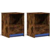 Berkfield Home Stylish Bedside Cabinets with LED Lights 2 pcs Smoked Oak Enginee in Brown