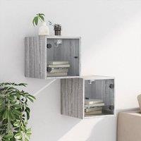 Berkfield Home Elegant Bedside Cabinets with Glass Doors 2 pcs Grey Sonoma 35x37