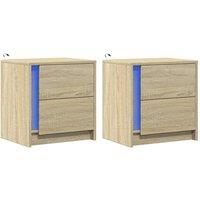 Berkfield Home Stylish Bedside Cabinets with LED Lights 2 pcs Sonoma Oak Enginee in Natural