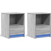 Berkfield Home Stylish Bedside Cabinets with LED Lights 2 pcs Grey Sonoma Engine