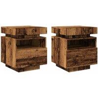 Berkfield Home Decorative Bedside Cabinets with LED Lights 2 pcs Old Wood 40x39x in Brown