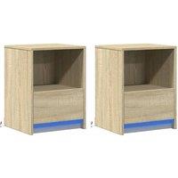 Berkfield Home Stylish Bedside Cabinets with LED Lights 2 pcs Sonoma Oak Enginee in Light Oak