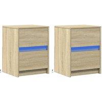 Berkfield Home Stylish Bedside Cabinets with LED Lights 2 pcs Sonoma Oak Enginee in Light Oak