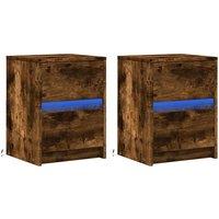 Berkfield Home Stylish Bedside Cabinets with LED Lights 2 pcs Smoked Oak Enginee in Brown