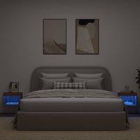 Berkfield Home Decorative Bedside Cabinets with LED Lights Wall-mounted 2 pcs Br in Brown