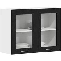 Berkfield Home Modern Black Oak Hanging Glass Cabinet 80x31x60 cm Made from Engi | Size: 80 x 31 x 60 cm
