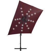 Berkfield Home Durable Cantilever Umbrella with Pole & LED Lights Bordeaux Red