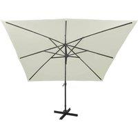 Berkfield Home Durable Cantilever Umbrella with Pole & LED Lights Sand 300 cm in Beige
