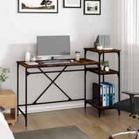 Berkfield Home Charming Desk with Shelves Smoked Oak 135x50x90 cm Engineered Woo in Brown | Size: 135 x 50 x 90 cm